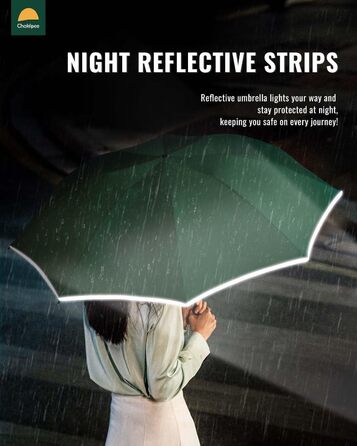 Чакіпі - парасолька велика, штормостійка, з відбиваючим покриттям, для чоловіків та жінок. Автоматичний парасолька, компактний, для подорожей. Розмір купола 106 см, темно-зелена