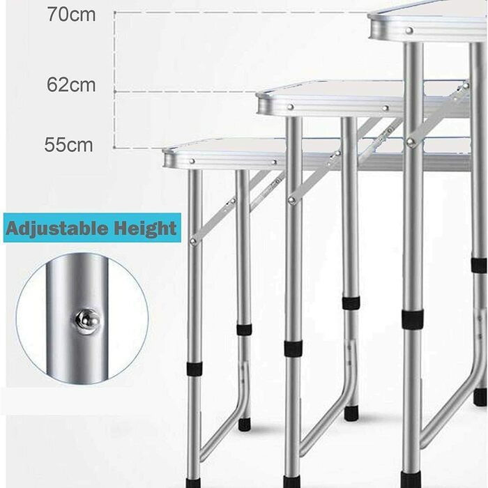 Складний стіл 60 см, портативний, для кемпінгу та пікніка, сад, на вулицю, регульована висота, алюмінієвий каркас, 60 x 45 x 25,9 см (Д x Ш x В)