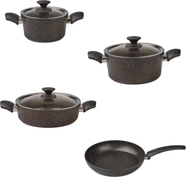 Набір кухонного посуду Karaca Biogranit, 7 предметів, чорний/золотий, з антипригарним покриттям, для індукційних плит, граніт