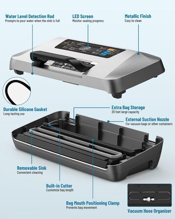 Професійний вакуумний пакувальник DXstring Vakuumiergerät Profi: 12 функцій, 95kPa, подвійний шов, для продуктів харчування