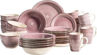 MÄSER Bel Tempo II, 30-piece Vintage Dinnerware Set for 6 People, Hand-Painted Ceramic Combination Service, Stoneware, Berry