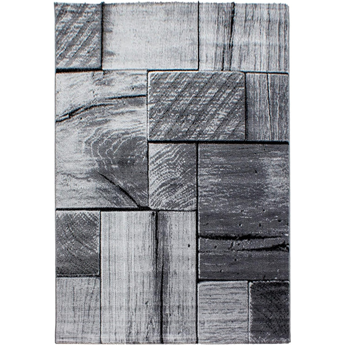 Килим для вітальні HomebyHome 120x170 см прямокутний чорно-сірий короткий ворс дерев'яний дизайн. Підходить для спальні, їдальні, кухні. М'який, пухнастий, легко миється. Килим 120 x 170 см
