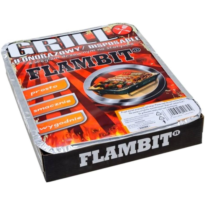Одноразовий гриль Flambit to go з підпалом, деревне вугілля, алюмінієва форма, 6 шт