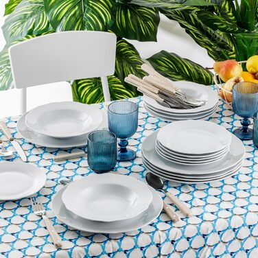 Набір посуду Baroni Home на 6 осіб: 18 предметів (тарілки, супові тарілки, десертні тарілки), стиль Лотос, порцеляна