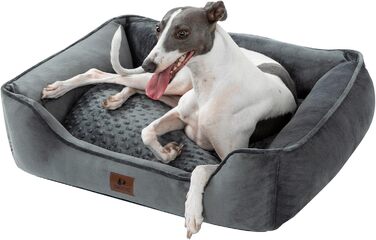 Dog Bed for Small and Medium Dogs 65x55x18cm, Washable Dog Cushions, Removable Cover, Dog Sofa Dog Basket with Raised Edges, Fluffy Cat Bed Dog Bed with Nubs, Dark Grey (90x75x25cm, Dark Grey - Removable)