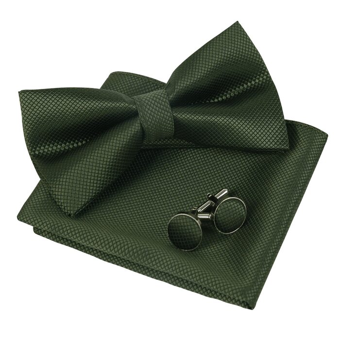 Набір краватка-метелик, запонки та хустинка Alizeal для чоловіків, оливковий колір