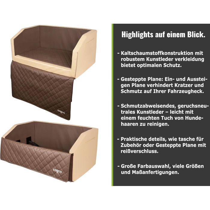Автоматичне лежанка для собак CopcoPet - 100x80x38 см, штучна шкіра, захист багажника, водовідштовхувальна, з захисним покриттям, для подорожей, Mocca