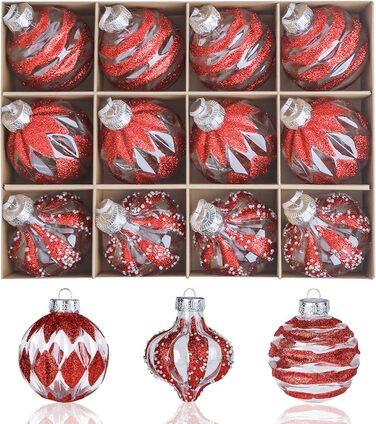 Набір ялинкових прикрас 30 шт. 6см, пластикові кулі, темно-синій та білий, ялинкові кулі для декору, набір прикрас для ялинки, 30 шт. (12 шт. 8см, прозорі та червоні)