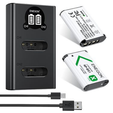 Акумулятор ENEGON NP-BX1 (1300mAh, 2 шт.) з LCD-зарядним пристроєм для Sony NP-BX1, ZV-1, Cyber-Shot DSC-RX100 (усі моделі) та HDR-CX405