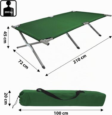 Розкладне ліжко для кемпінгу BB Sport Feldbett XXL (210 x 72 см), посилене гостьове ліжко до 200 кг, зелене