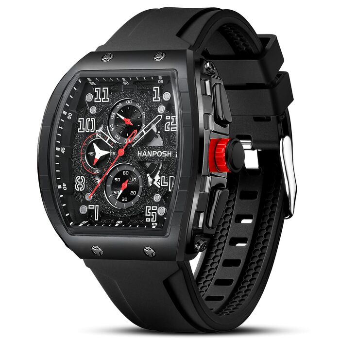 HANPOSH Чоловічий годинник: аналоговий кварцовий годинник з водозахистом, спортивний стиль, тактичний дизайн (чорний)