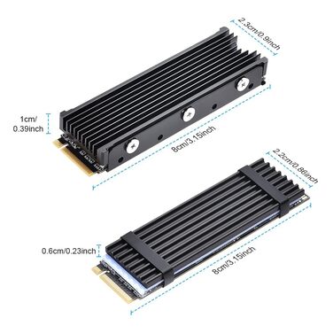 Радіатор охолодження M.2 2280 для SSD, алюміній, з термопрокладками, чорний, для ПК/PS5/PS5 Slim