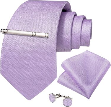 Краватка однотонна DiBanGu для чоловіків: шовкова краватка, нагрудна хустинка, запонки, краватки-кліпси. Набір для весілля, святкування. Колір: ліловий