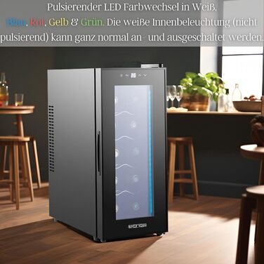 Echos 10-Bottle Wine Cooler Refrigerator - 28 Liter Capacity with LED Lighting - Mini Wine Refrigerator & Minibar with Glass Door