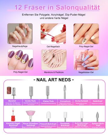 Електричний фрезер для нігтів CozyZen Professional: набір для манікюру та педикюру з LCD-дисплеєм, 45000 об/хв, для акрилу та гелю