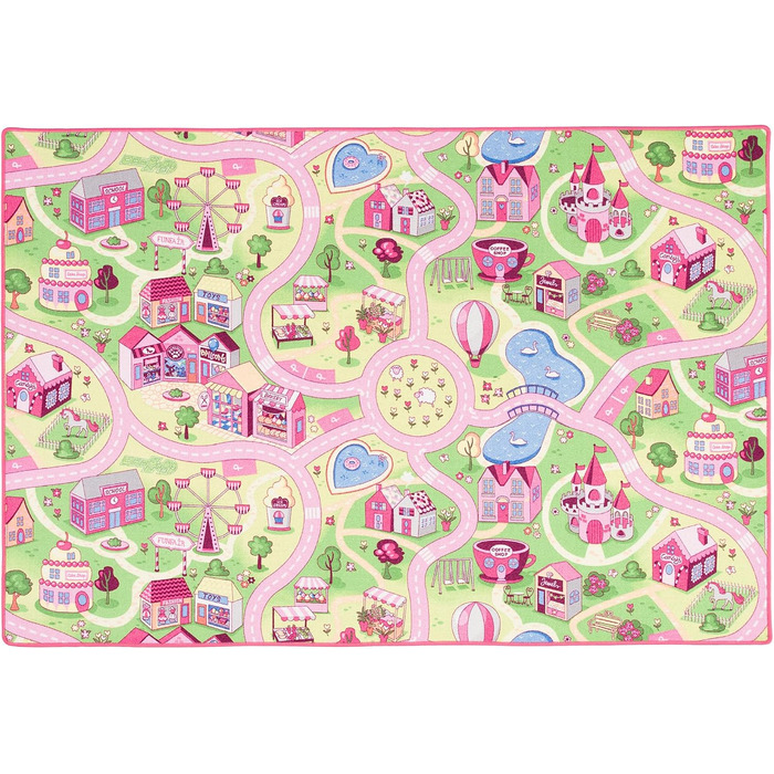Дитячий килим Snapstyle для ігор, рожевий, 80x160 см, прямокутний, міцний та легкий у догляді, з малюнком дороги для дитячої кімнати