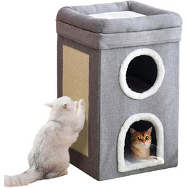 Сірий кубічний будиночок-печера для котів, 3-ярусний, великий, для дому, для маленьких та середніх котів