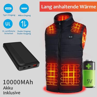 Обогрівальний жилет Seenew для чоловіків з акумулятором 10000mAh, 13 зон нагріву, 3 режими температури, чорний