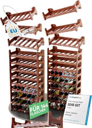 Novaliv Brown Modular Bottle Rack for 72 Wine Bottles - Stackable, Expandable, Robust - Ideal for Wine Storage in Cellars, Restaurants & Homes, Drinks Cabinet, Stackable Wine Rack (for 144 Bottles)