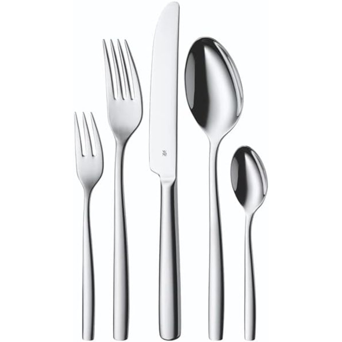 WMF Palma Stainless Steel Cutlery Set, 6 Persons, 30-Piece Dining Cutlery Set, Monobloc Knives, Cromargan Stainless Steel Polished, Shiny, Dishwasher-Safe, 30-Piece Single