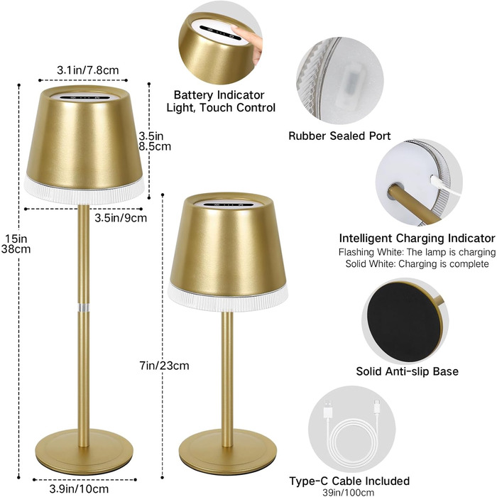 Світлодіодна настільна лампа OUTON бездротова з акумулятором, USB-C, 4000mAh, 3 режими світла, димер, сенсорне управління, зелена (набір 2 шт.)