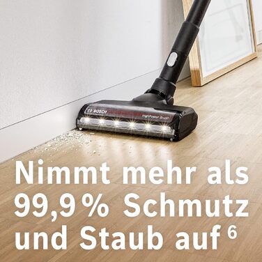 Bosch Unlimited Gen2 Series 8 Cordless Vacuum Cleaner BKS8214W, bagless, up to 45 minutes runtime, interchangeable battery, LED lighting, automatic adjustment to all floor types, XXL upholstery nozzle, white