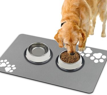 Килимок для тварин, супер вбираючий, для собак та котів, з неслизьким гумовим дном, швидковисихаючий, пральний, 40 x 60 см, 2 пари слідів лап, колір: світло-сірий