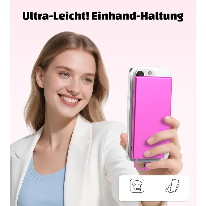 Power Bank Auskang 5000mAh Slim з кабелем для iPhone (до iPhone 14) - Рожевий