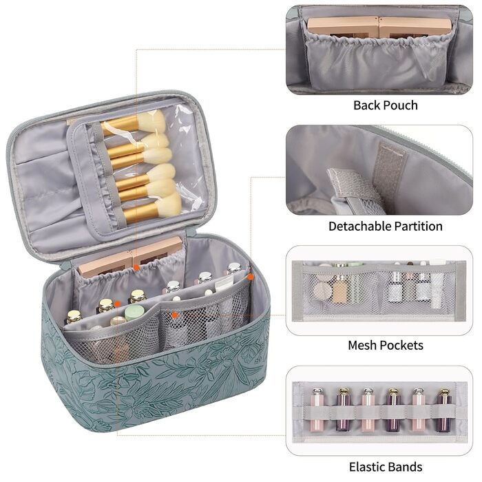 Косметичка для жінок, велика сумка для макіяжу, дорожня косметичка-кофр для жінок, дорожня косметичка для макіяжу, косметичка з ручкою та роздільниками (A-блакитна)
