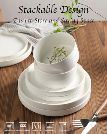Набір посуду Sweejar Home з кераміки для 4 осіб (12 предметів): порцелянові тарілки та миски, богемський стиль, простий набір для обіду, придатний для миття в посудомийній машині та використання в мікрохвильовій печі