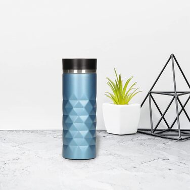 Термокружка Diamond з нержавіючої сталі 450 мл, Aquamarin Blue, з кнопкою, без BPA, витримує гарячі та холодні напої, витікання захищено, матова блискуча поверхня