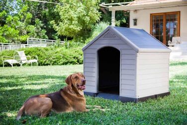 CURVER Dog House - Gray, Waterproof & UV Resistant - Recycled PVC - Large Dog Size - 95x99x99cm