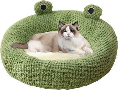 Килимок для кота з капюшоном у вигляді жаби, м'який, круглий, знімний, для зими та осені, антиковзаючий, з підкладкою, милий, мультяшний, теплий