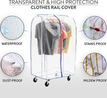 Tatkraft BIG Garment Rack Cover, Clothes Rack Cover, Plastic, Transparent, 2 Zippers, Extra Wide, cm (L96)