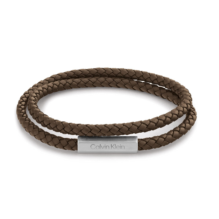 Браслет шкіряний чоловічий Calvin Klein LATCH (коричневий) подвійний оберт