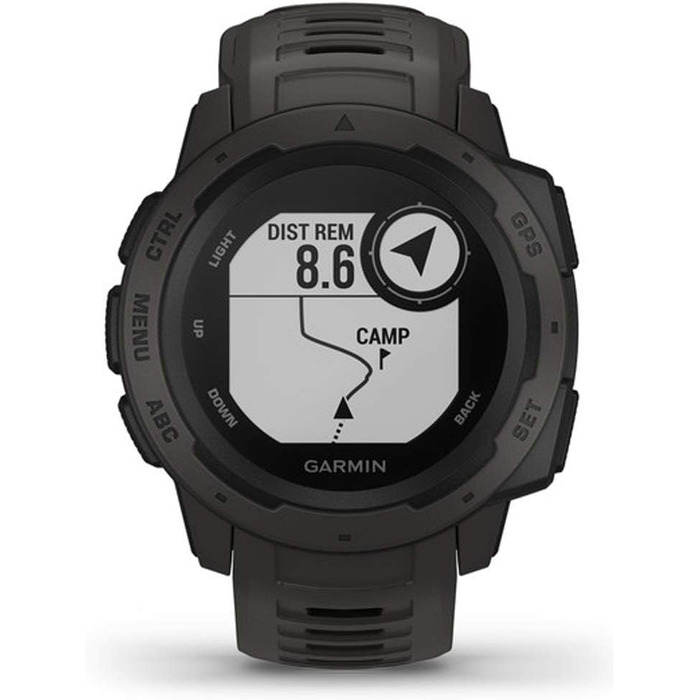 Garmin Instinct - водонепроникний GPS-годинник зі спортивними та фітнес-функціями. Вимірювання частоти серцевих скорочень на зап'ясті, фітнес-трекер та сповіщення зі смартфона. Багато моделей на вибір, ремінець чорний