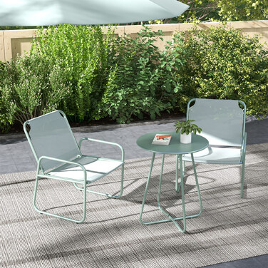 Набір вуличних меблів Outsunny 3tlg Bistro Set для балкона з 1 столом та 2 стільцями, садовий комплект з сітки зеленого кольору для саду та тераси