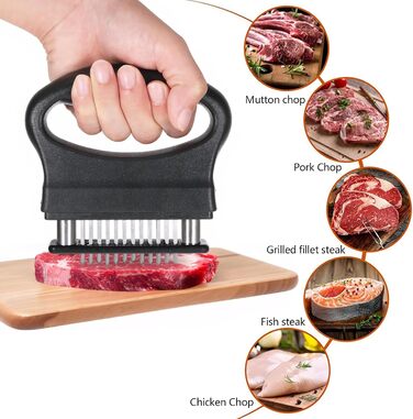 Змінник текстури м'яса 2 шт. з нержавіючої сталі, ніж для відбивання м'яса з 48 та 21 лезом для стейків, курки, свинини, риби, барбекю