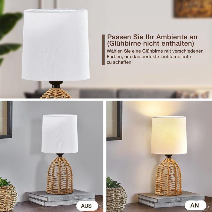 Настільна лампа GyroVu з ротангу, 2 шт. в наборі, Boho стиль, цоколь E27, для спальні, вітальні, читання