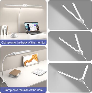 LED настільна лампа EppieBasic 24W з регулюванням яскравості, 80см, з кріпленням, захистом для очей, гнушим шийкою, для офісу, монітора, робочого місця, з таймером, чорна