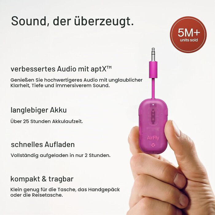 Bluetooth-трансмітер та ресивер Twelve South AirFly Pro 2 для AirPods та навушників, Fuchsia Ice