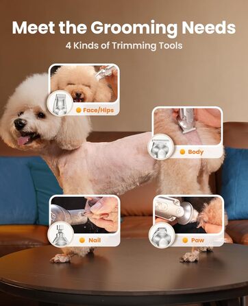 Schermaschine для собак та котів oneisall 4-в-1: стрижка, триммінг, шліфування кігтів. 2000mAh, IPX7, до 7000RPM