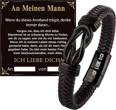 Шкіряний браслет для чоловіків: подарунок татові, дідусю, чоловікові. Ідеальний подарунок на День батька, Різдво, День святого Валентина (колір: коричневий)
