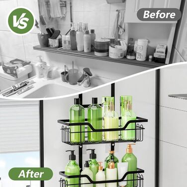 Поличка для душу без свердління, чорна, настінна, для скляних дверей, з 3 кошиками для шампуню та гелю для душу, стильна модель A