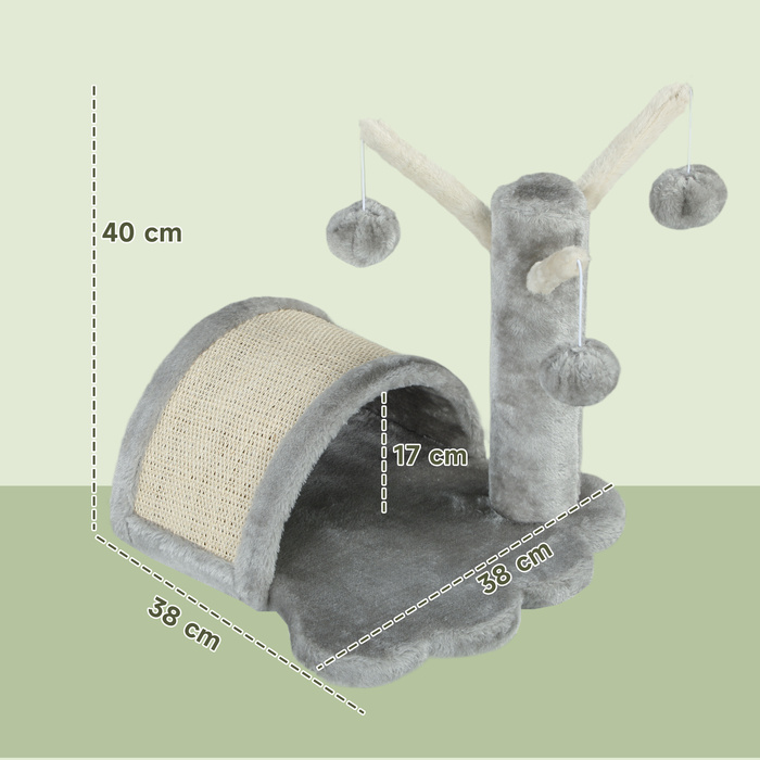 PawHut Stable Cat Scratching Post, Small Climbing Tree with Scratching Post, 38 x 38 x 40 cm, Light Grey, Ideal for Indoor Cats