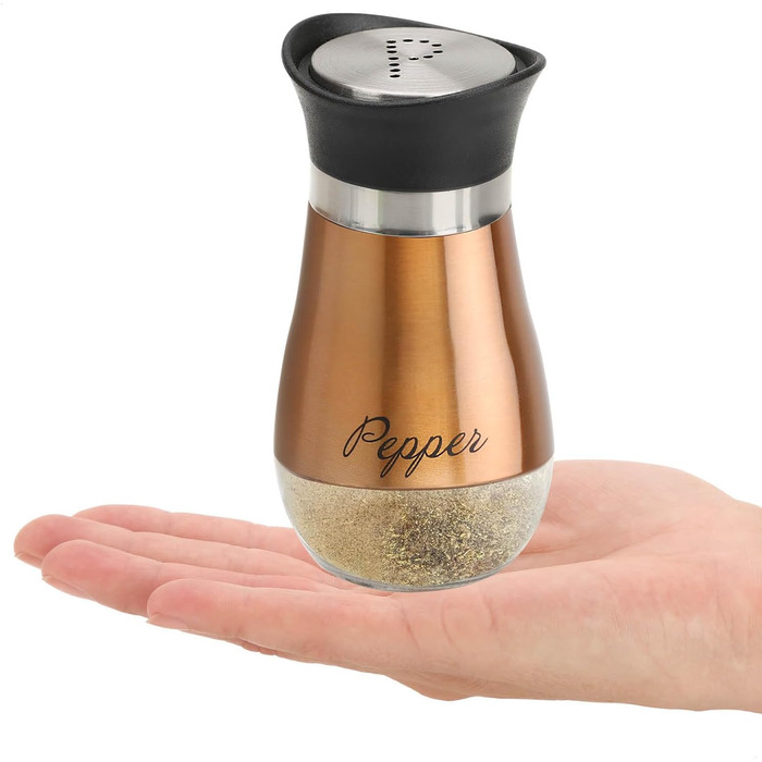Набір для солі та перцю Com-Four® 2 шт. з нержавіючої сталі та скла - солянка та перечниця - набір спецій з написом для кухні та ресторану (мідний)