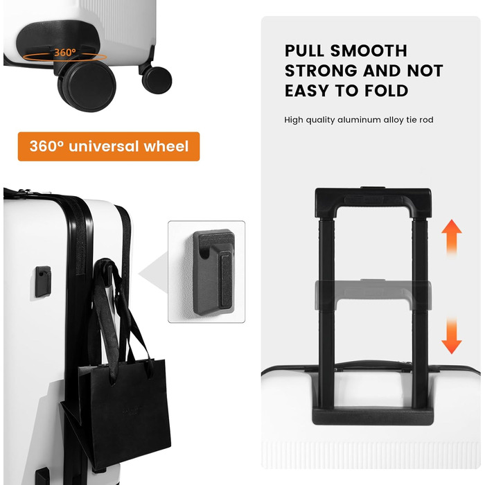 Валіза ручної поклажі 20 дюймів з відділенням для ноутбука, легка валіза з жорстким корпусом та TSA-замком, кабінний багаж на спінених колесах, USB-зарядний пристрій та тримач для напоїв (білий)