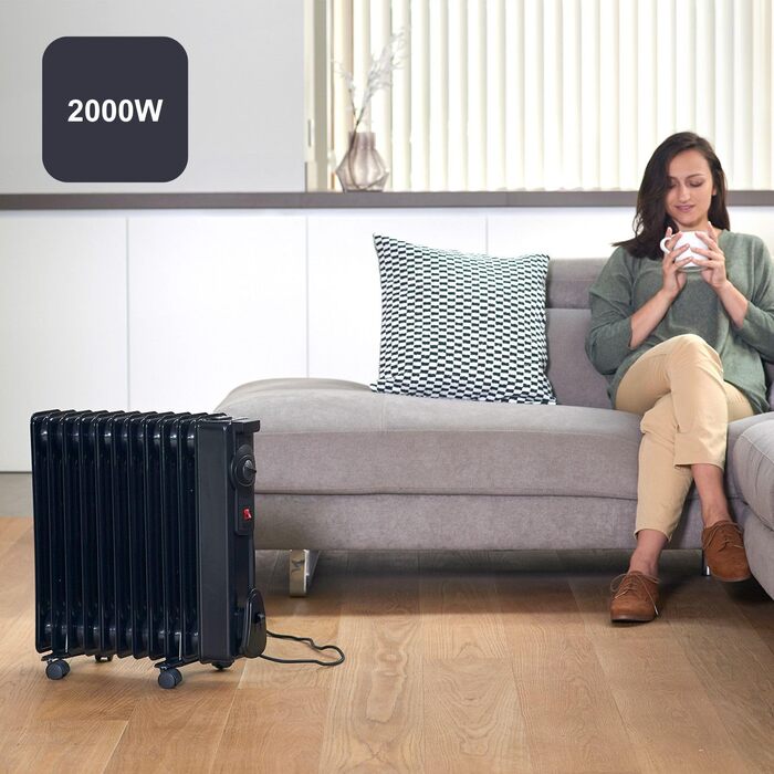 Радіатор масляний BLACK+DECKER BXRA2300E, 2000W, чорний, елегантний дизайн