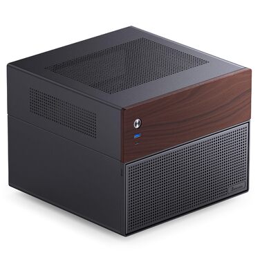 Корпус Jonsbo N4 NAS чорного кольору – компактний Micro-ATX корпус для саморобних NAS, підтримка 6x 3.5' та 2x 2.5' HDD, 4 слоти Low-Profile, USB-C & USB-A, дерев'яний дизайн