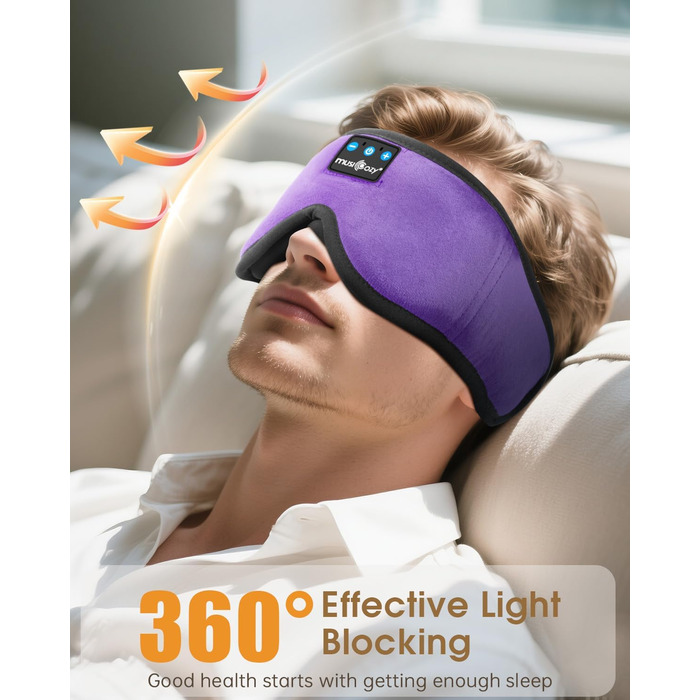 Маска для сну Musicozy з навушниками | Bluetooth 5.4, блокування світла, для подорожей, лавандовий колір. Подарунок для чоловіків та жінок